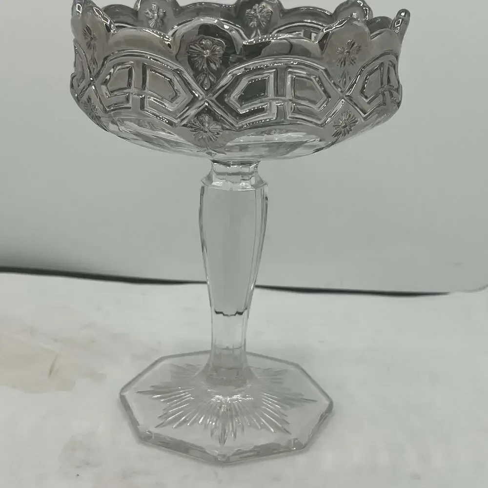Vintage Athenia Clear Round Compote by Tiffin-Franciscan silver incrusted Bowl
